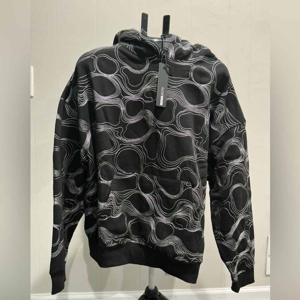 Men’s Fashion Nova Black,Silver Elevation Stitch Oversized Hoodie/Jogger Set NWT